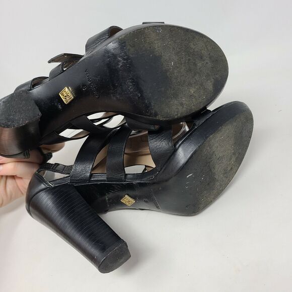 Pour La Victoire Platform Strappy Black Heels 8 M Woven Cage Sexy Pumps - Picture 6 of 8